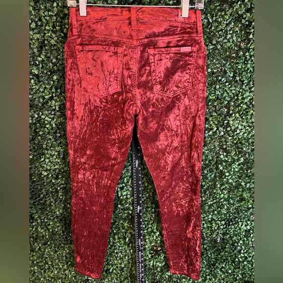7 For All Mankind, Crushed Velvet Skinny Jeans, Maroon, Size 26 - Picture 5 of 10